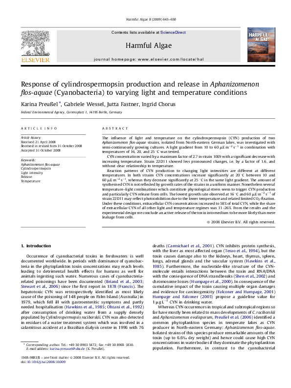 (PDF) Response of cylindrospermopsin production and release in ...