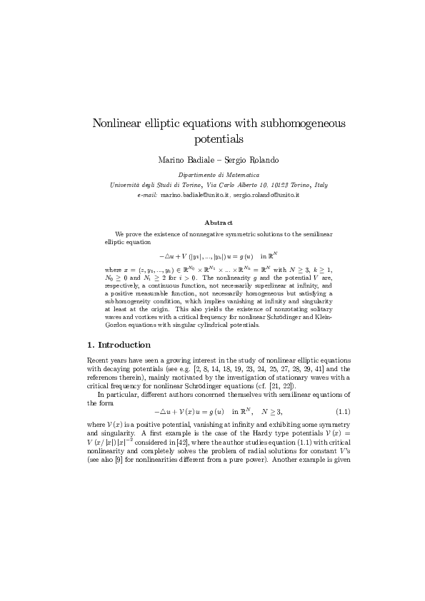 (PDF) Nonlinear elliptic equations with subhomogeneous potentials