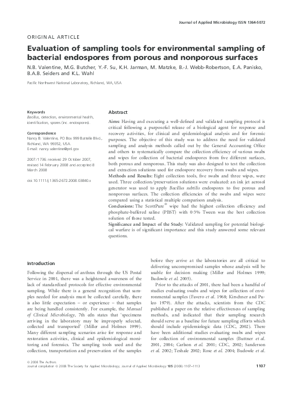 (PDF) Evaluation of sampling tools for environmental sampling of bacterial endospores from