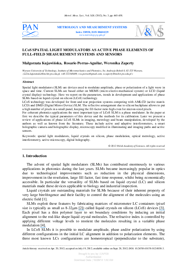 (PDF) LCoS spatial light modulators as active phase elements of full ...