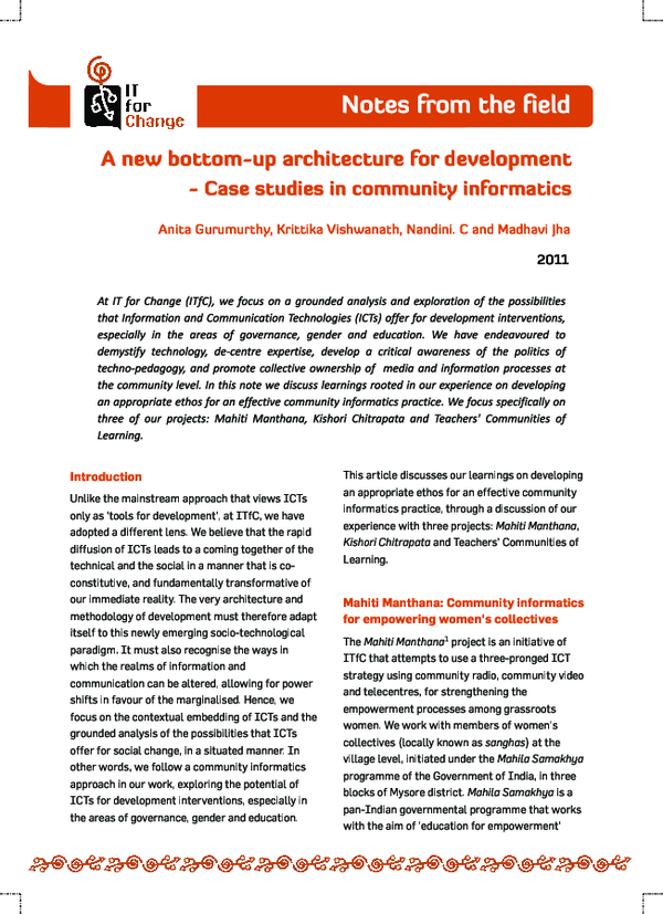 A new bottom-up architecture for development -Case studies in community ...