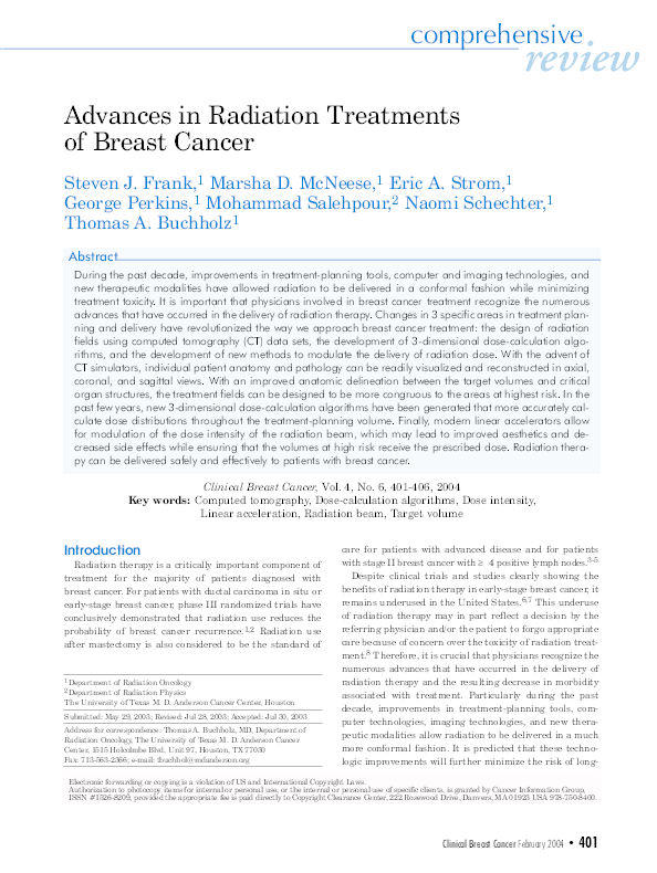(PDF) Advances in Radiation Treatments of Breast Cancer