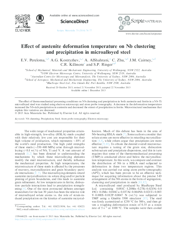 (PDF) Effect of austenite deformation temperature on Nb clustering and ...