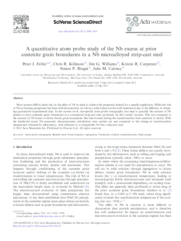 (PDF) A quantitative atom probe study of the Nb excess at prior ...