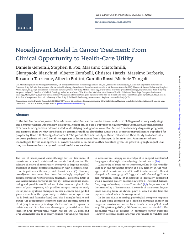 (PDF) Neoadjuvant Model in Cancer Treatment: From Clinical Opportunity ...