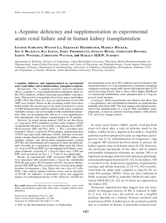 (PDF) lArginine deficiency and supplementation in experimental acute