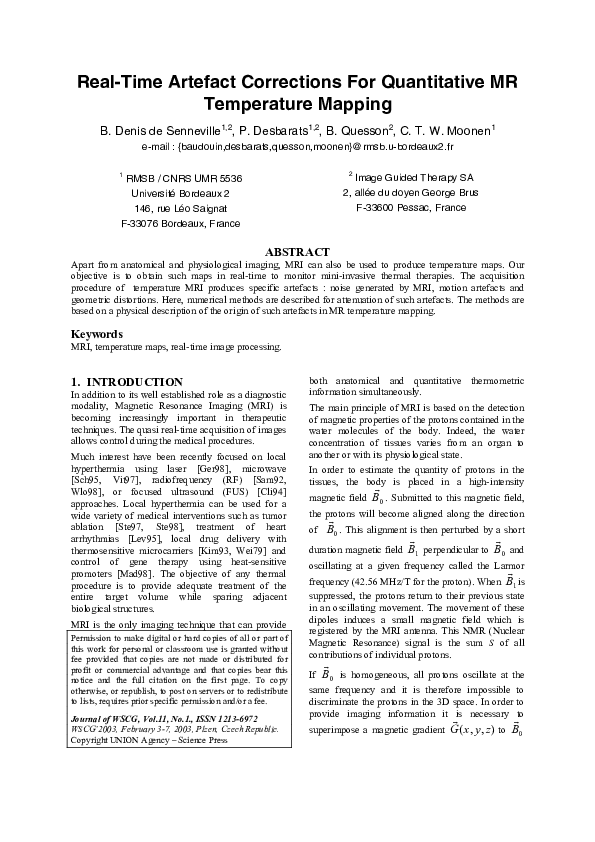 (PDF) Realtime artefact corrections for quantitative mr temperature