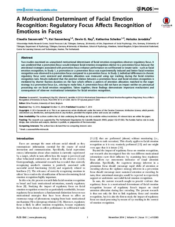 (PDF) A Motivational Determinant of Facial Emotion Recognition ...