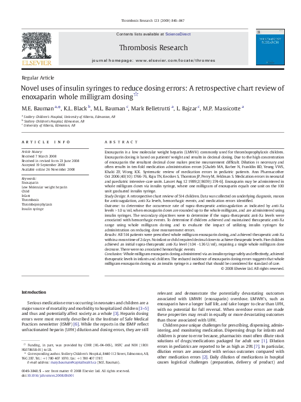 (PDF) Novel uses of insulin syringes to reduce dosing errors A