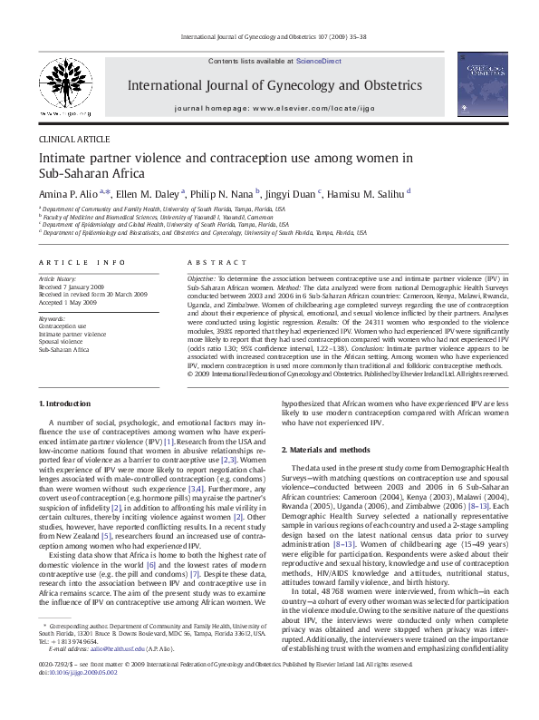 (PDF) Intimate partner violence and contraception use among women in ...