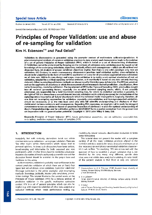 (PDF) Principles of Proper Validation: use and abuse of re-sampling for ...
