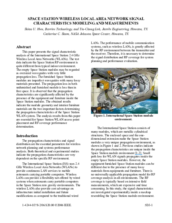 (PDF) Space Station Wireless Local Area Network Signal Characteristics ...