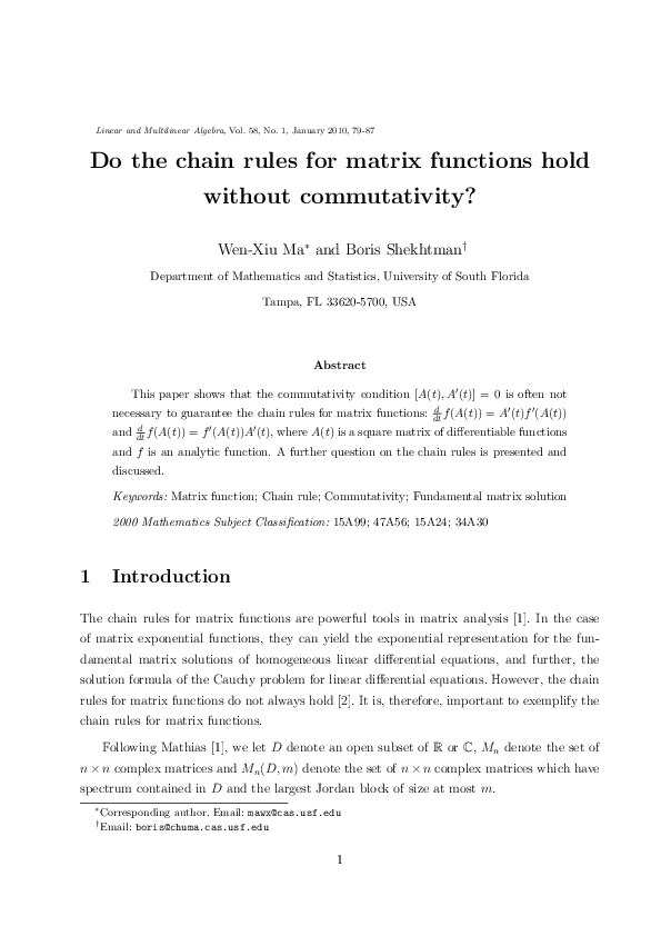 (PDF) Do the chain rules for matrix functions hold without commutativity?