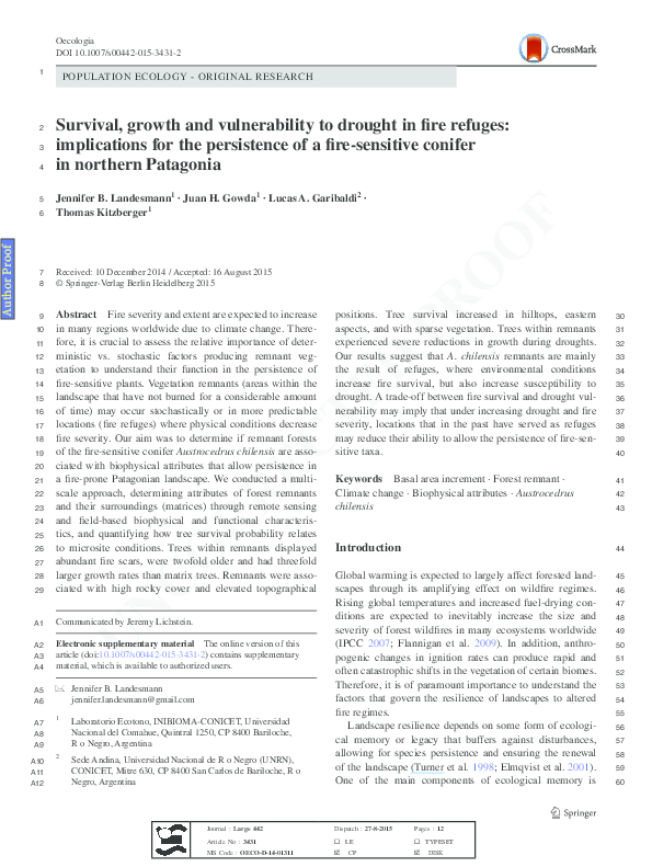 (PDF) Survival, growth and vulnerability to drought in fire refuges ...