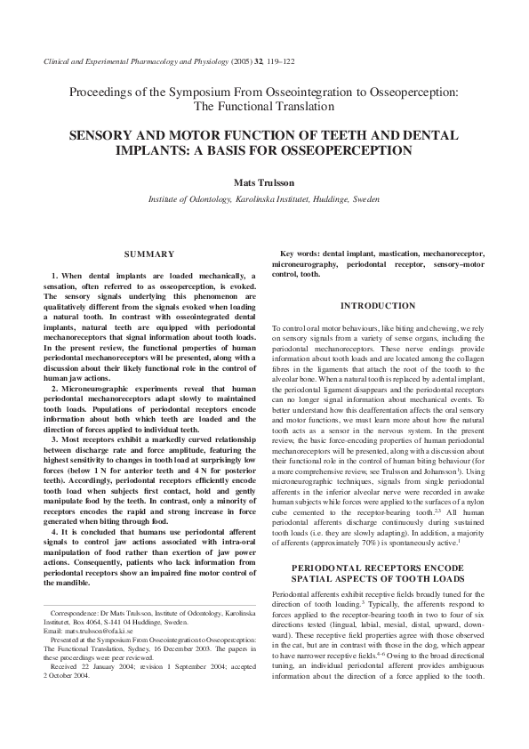 (PDF) Sensory and motor function of teeth and dental implants: A basis ...
