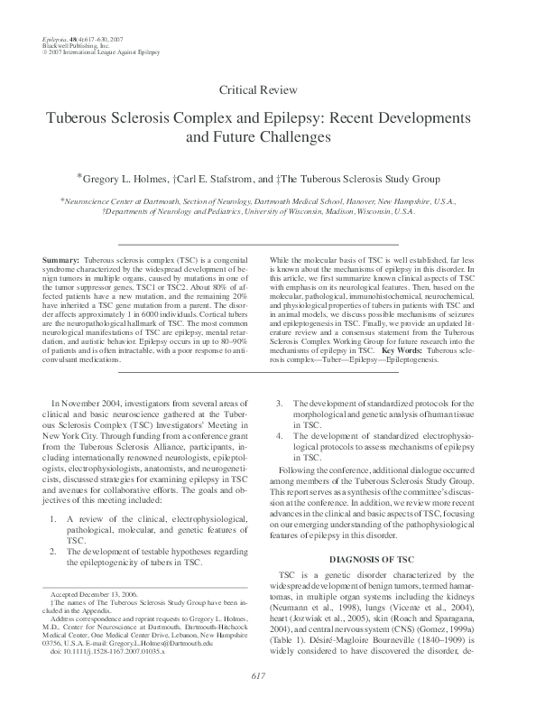(PDF) Tuberous Sclerosis Complex and Epilepsy: Recent Developments and ...