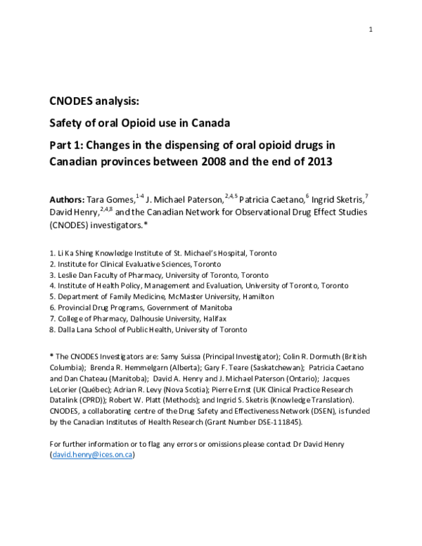 (PDF) Safety of oral Opioid use in Canada Part 1: Changes in the ...