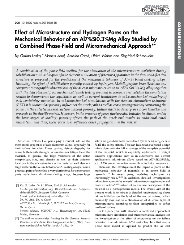 (PDF) Effect of Microstructure and Hydrogen Pores on the Mechanical ...