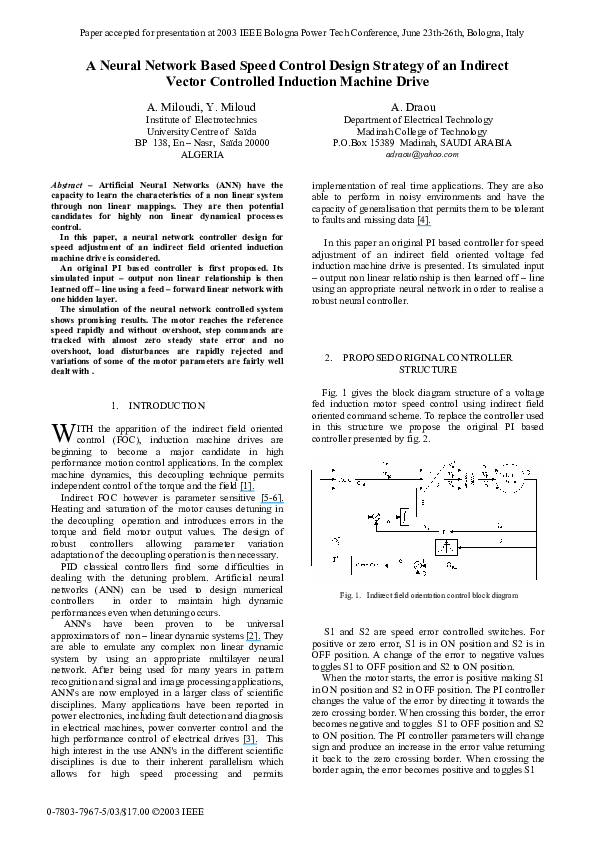 (PDF) A neural network based speed control design strategy of an ...