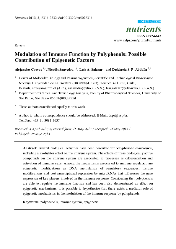 (PDF) Modulation of Immune Function by Polyphenols: Possible ...