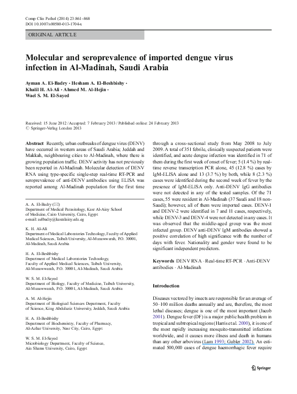 (PDF) Molecular and seroprevalence of imported dengue virus infection ...