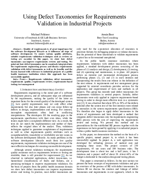 (PDF) Using defect taxonomies for requirements validation in industrial ...