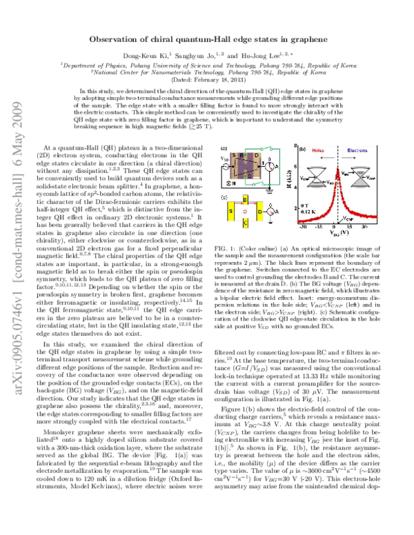 (PDF) Observation of chiral quantum-Hall edge states in graphene
