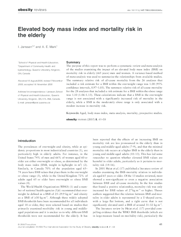 (PDF) Elevated body mass index and mortality risk in the elderly