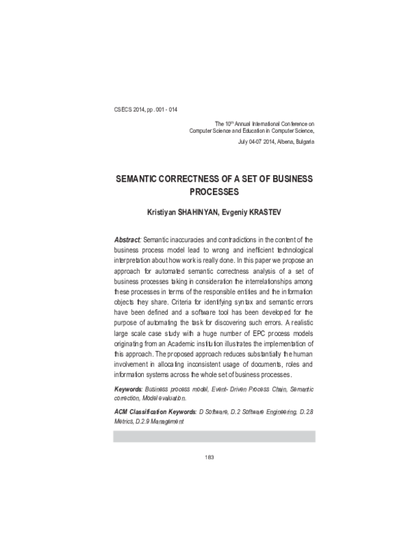 (PDF) Semantic Correctness of a Set of Business Processes