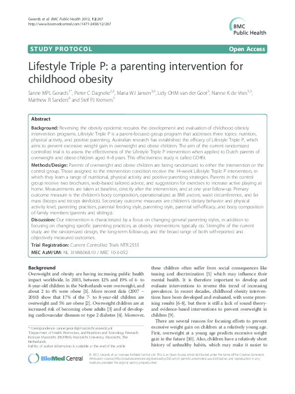 (PDF) Lifestyle Triple P: a parenting intervention for childhood obesity