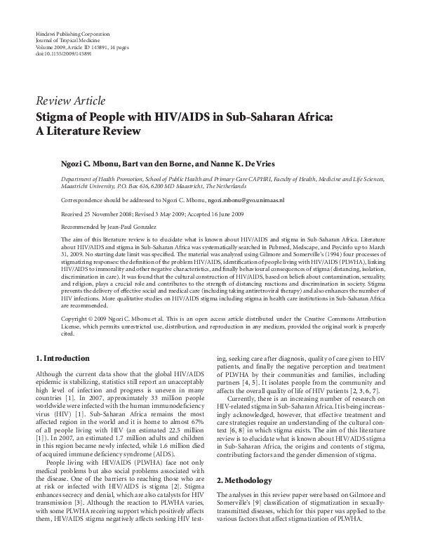 (PDF) Stigma of People with HIV/AIDS in Sub-Saharan Africa: A ...