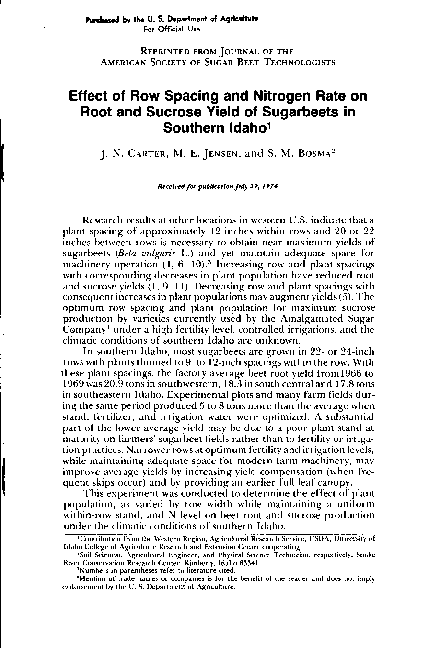 (PDF) Effect of Row Spacing and Nitrogen Rate on Root and Sucrose Yield ...