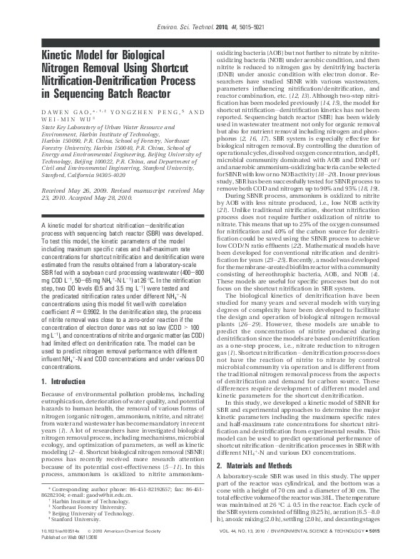 (PDF) Kinetic Model for Biological Nitrogen Removal Using Shortcut ...