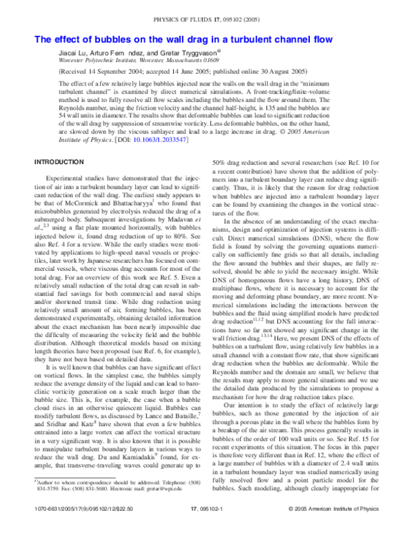(PDF) The effect of bubbles on the wall drag in a turbulent channel flow