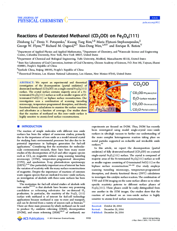 (PDF) Reactions of Deuterated Methanol (CD 3 OD) on Fe 3 O 4 (111)
