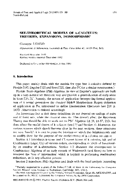 (PDF) Set-theoretical models of λ-calculus: theories, expansions ...