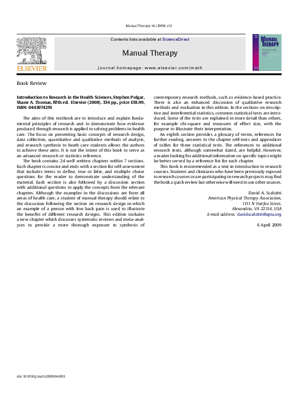 (PDF) Introduction to Research in the Health Sciences