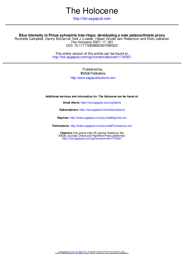 (PDF) Blue intensity in Pinus sylvestris tree-rings: developing a new ...