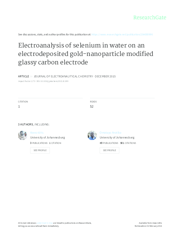 (PDF) Electroanalysis of selenium in water on an electrodeposited gold ...