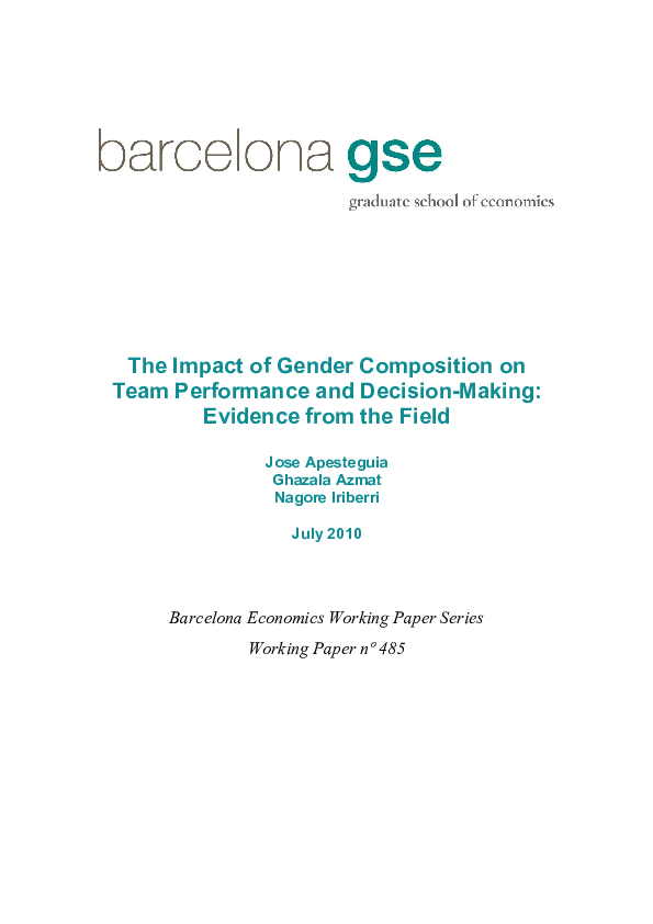 (PDF) The Impact of Gender Composition on Team Performance and Decision ...