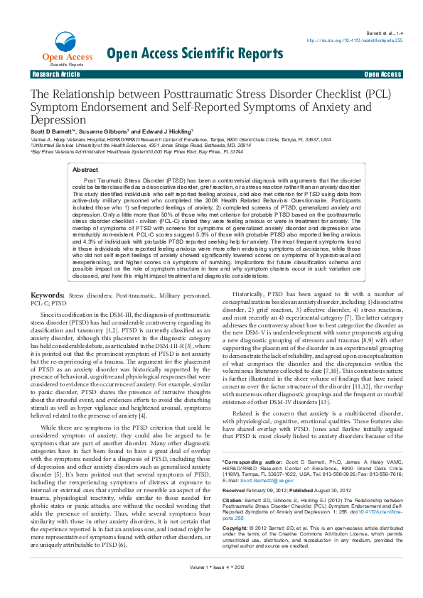 (PDF) The Relationship between Posttraumatic Stress Disorder Checklist ...