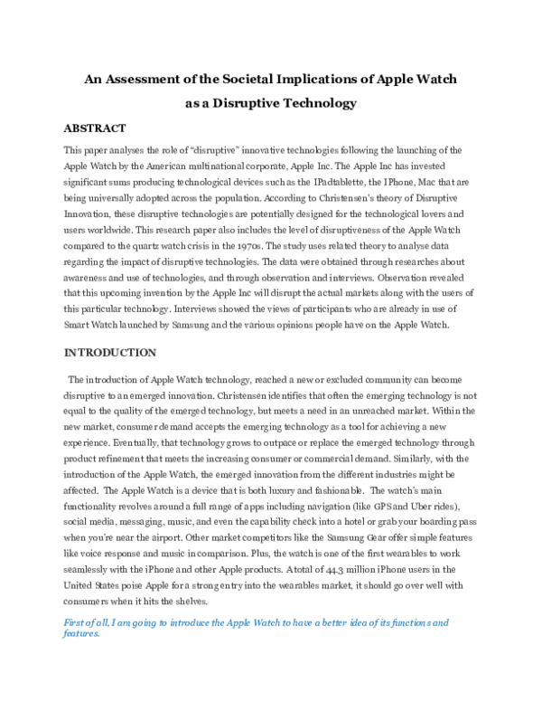 (DOC) An Assessment of the Societal Implications of Apple Watch as a ...