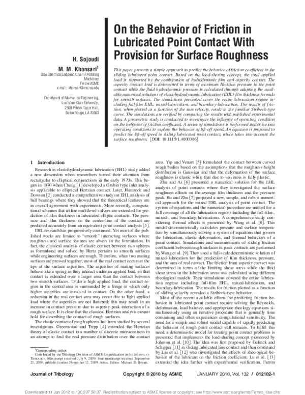 (PDF) On the behavior of friction in lubricated point contact with ...