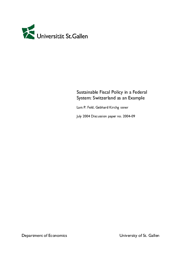 (PDF) Sustainable Fiscal Policy in a Federal System: Switzerland as an ...