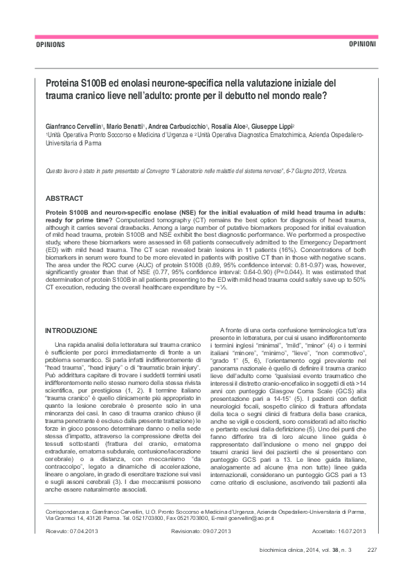 (PDF) Protein S100B and neuron-specific enolase (NSE) for the initial ...