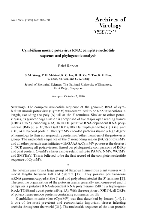 (PDF) Cymbidium mosaic potexvirus RNA: complete nucleotide sequence and ...