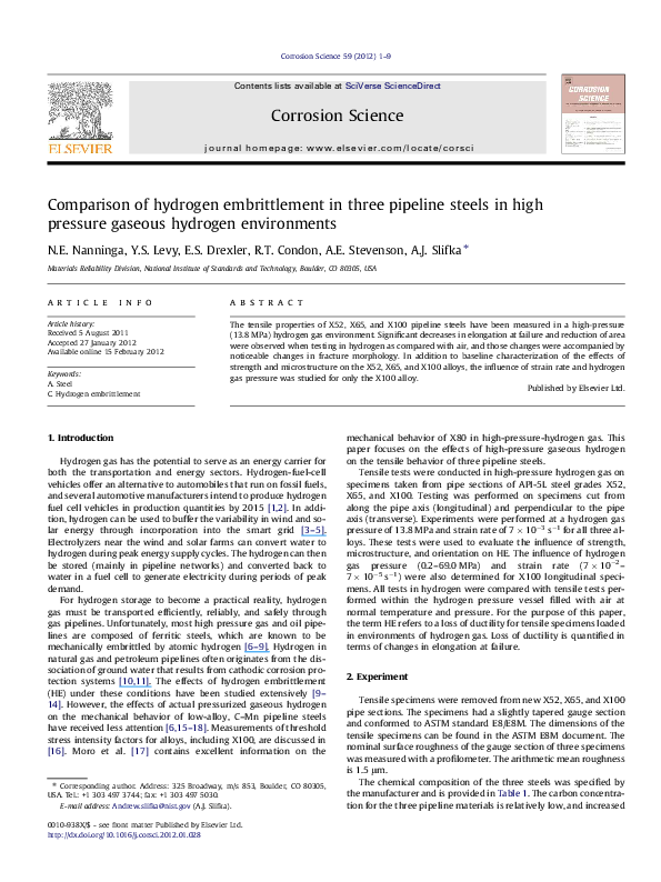 (PDF) Comparison of hydrogen embrittlement in three pipeline steels in ...