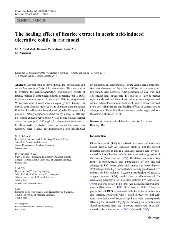 (PDF) The healing effect of licorice extract in acetic acidinduced