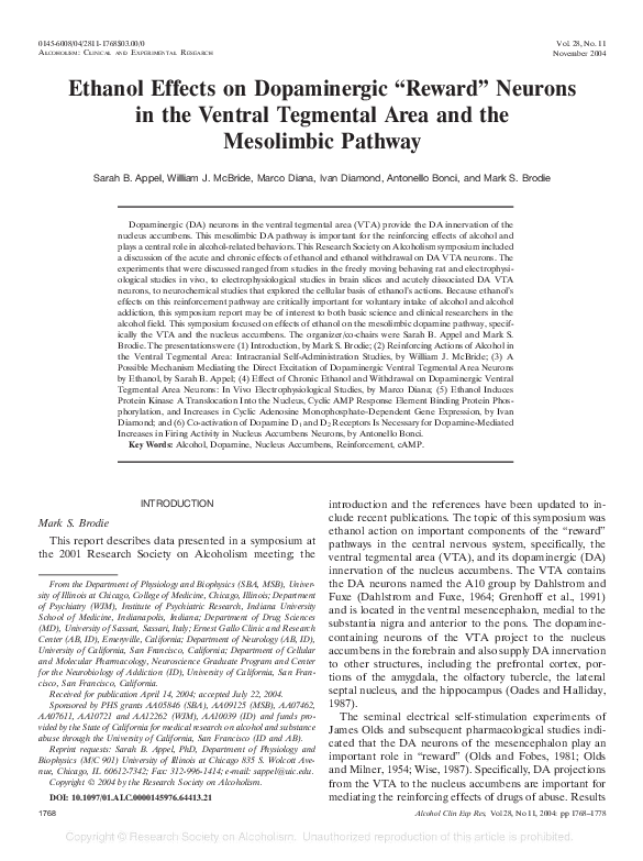 (PDF) Ethanol Effects on Dopaminergic ???Reward??? Neurons in the ...