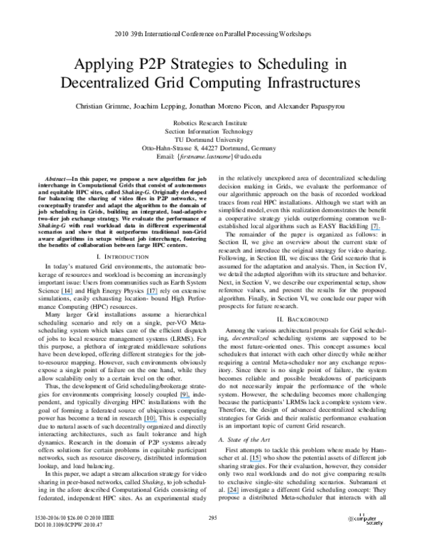 (PDF) Applying P2P Strategies to Scheduling in Decentralized Grid ...